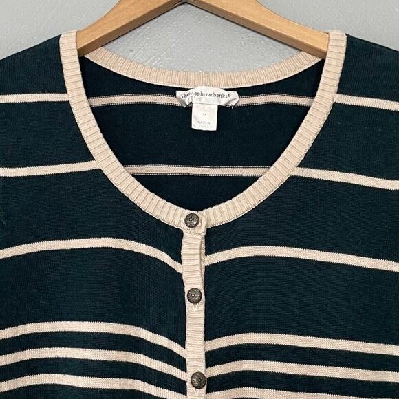 Christopher & Banks Cardigan Size Medium Embroidered Floral Dark Green Cottage - Picture 5 of 9